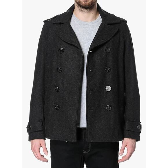 Diesel Men's W-Champ Double-Breasted Wool-Blend Coat Charcoal Black Size Large - Picture 3 of 16